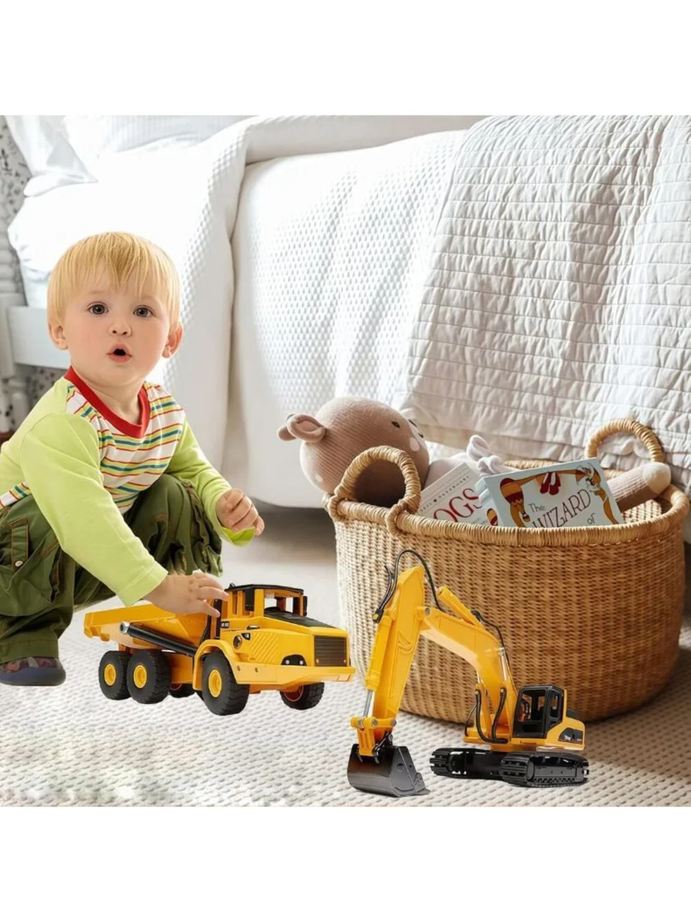 Heavy Duty Construction Dump Truck & Excavator Toy Set, 1:50 Scale Diecast for
